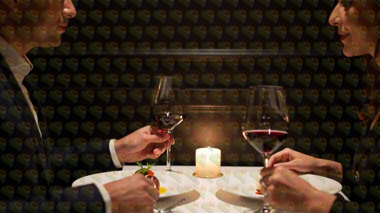 Sophisticated couple having a candlelit dinner at a high-end restaurant.