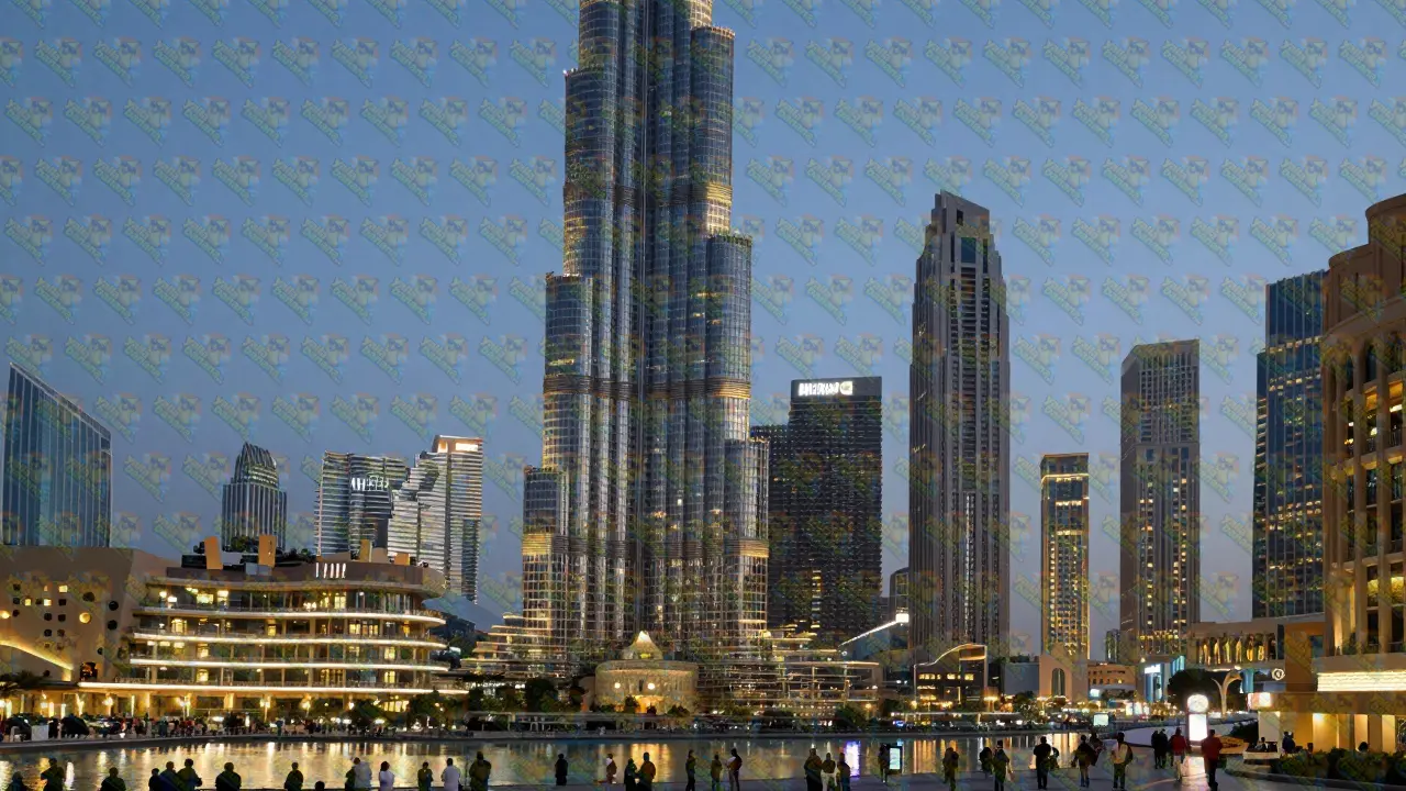 The illuminated Burj Khalifa and Downtown Dubai skyline at night