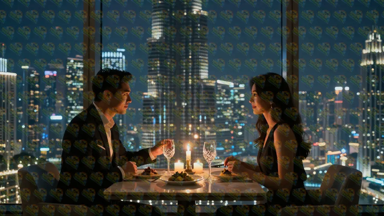 Romantic candlelit dinner in a luxury Dubai penthouse overlooking the city