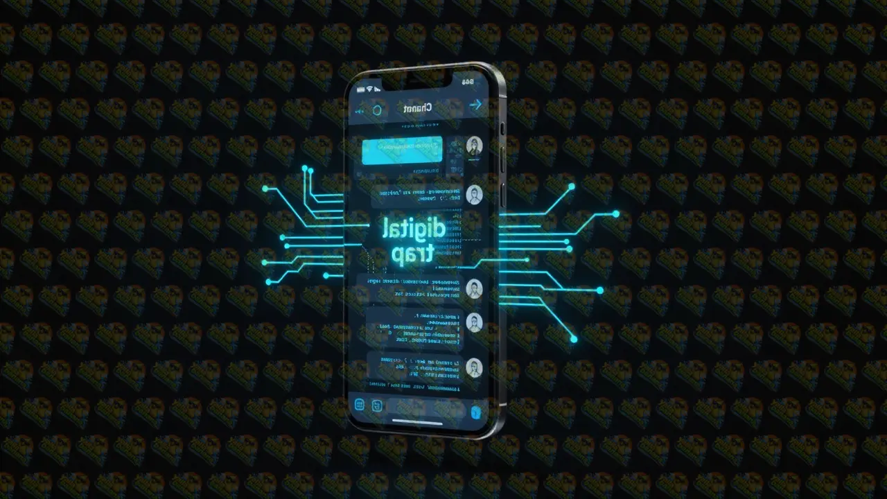A smartphone surrounded by digital circuitry and code symbolizing cyber surveillance.